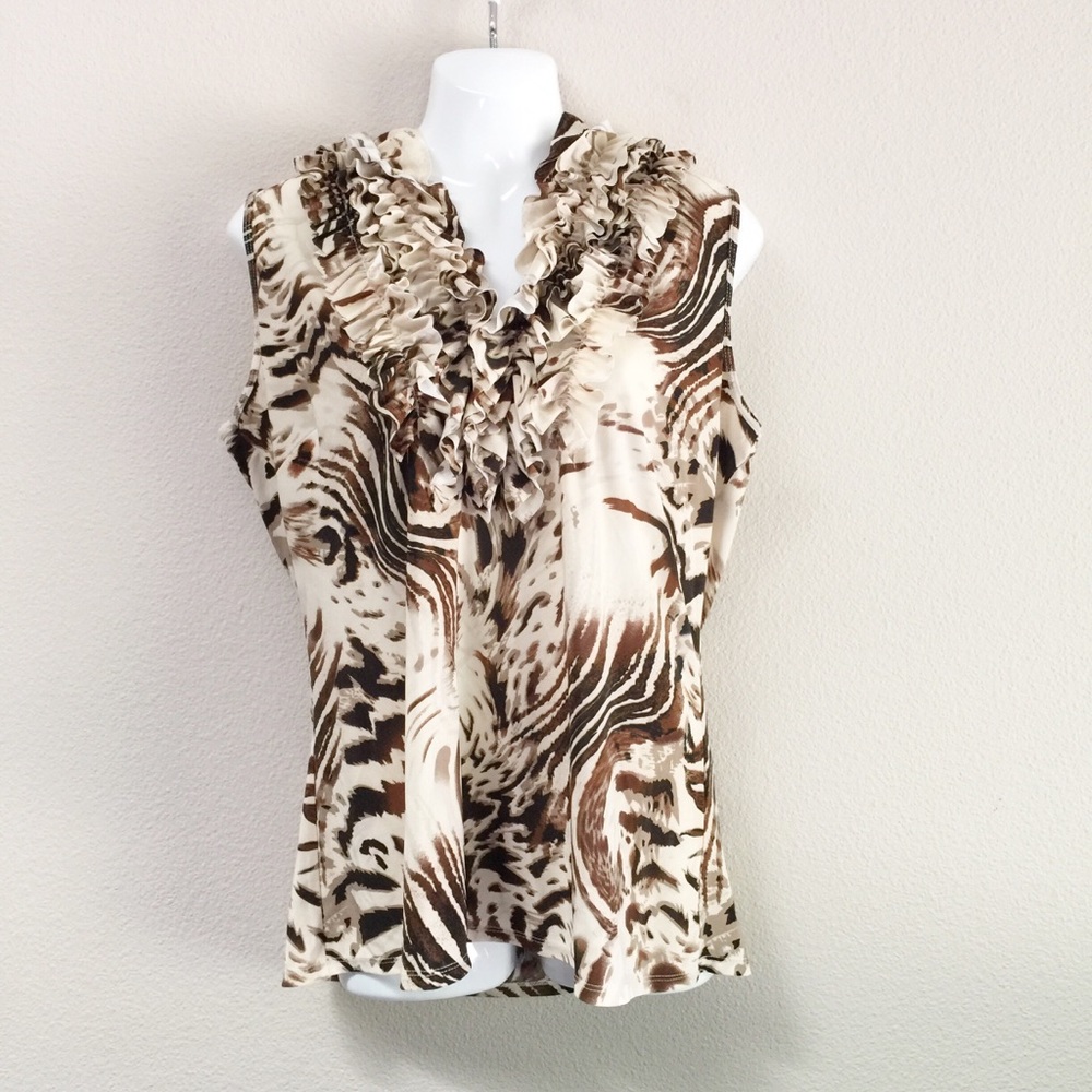 Women’s Milano Ruffle Neckline Sleeveless Top-Lrg